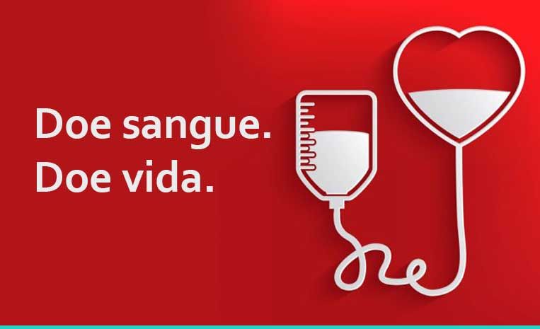 Doe Sangue. Doe Vida. Imagem de uma bolsa de sangue ligada a um coração